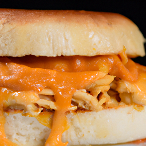 A delicious buffalo chicken sandwich with melted cheese, served on a toasted bun.